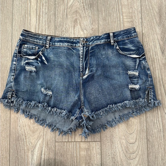 Pants - Blue Denim Distressed Fringe Jean Shorts XXL